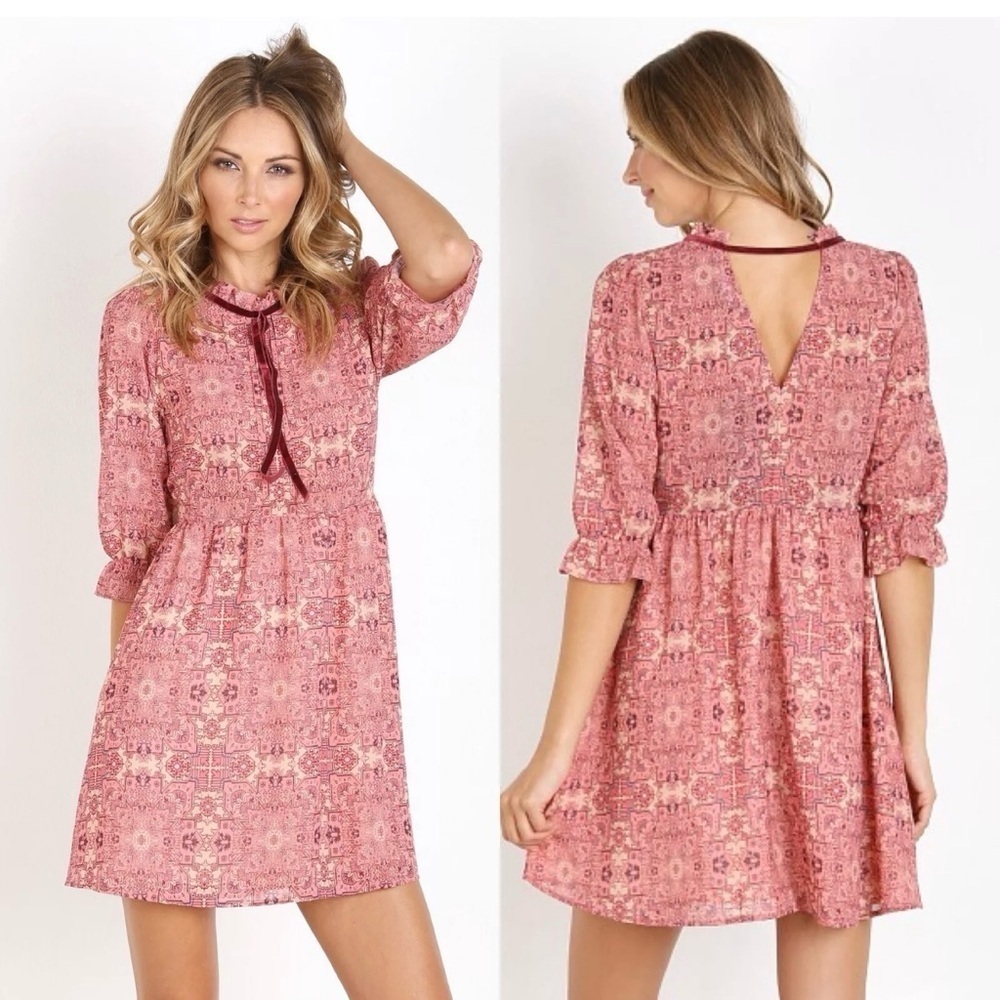 For Love And Lemons Pink Patterned Mini Dress
